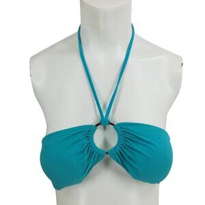 Milly Cabana Halter Bandeau Bikini Top Size 8 Padded Blue Silver Swimsuit